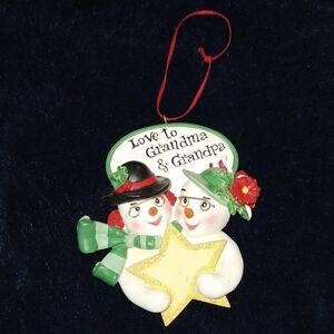 Vtg Holiday Snowman Ornament with Star Grandparents